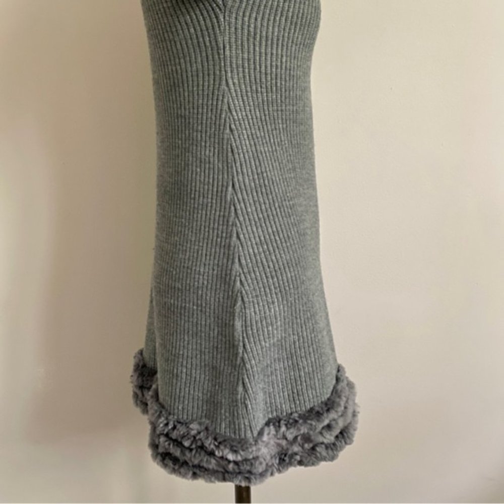 Frett Gray Wool Blend Fur Trimmed Turtleneck Tunic Sweater Mini Dress - S 🇨🇦 - Picture 6 of 13